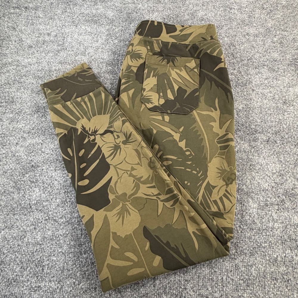 Polo Ralph Lauren Joggers Mens M Tropical Floral Print Cotton Fleece Green Olive